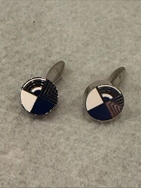 ACME Studio Frank Lloyd Wright Round Geometric Enamel Cufflinks in Navy & White